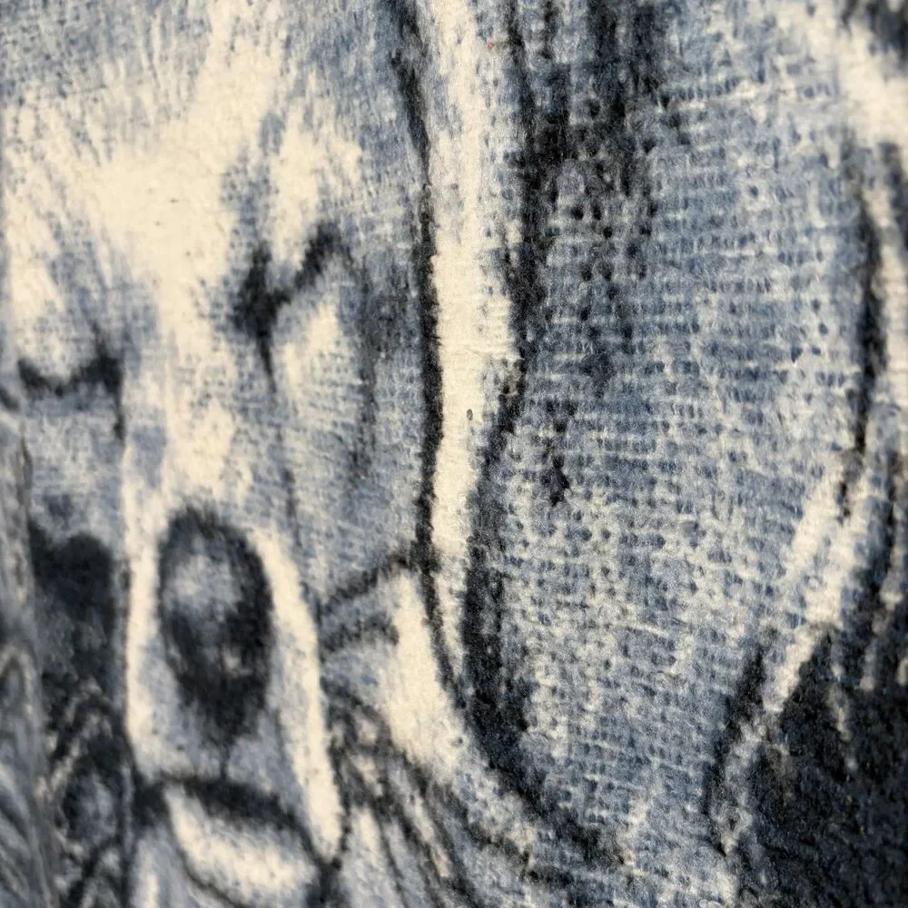 Vintage Biederlack Blanket Kitty Cat Puppy Dog Boot Blue Monotone 51